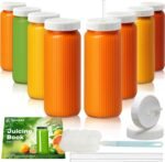 Ruckae 16oz Juice Bottles,Ribbed Glass Juicing Bottles with Lids,Smoothie Cup Lids and Straws,Water Bottle Mason Jar Drinking Glasses for Juicing,Smoothies,Kombucha (Clear-8 pack) - Image 2