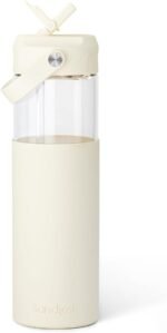 SANDJEST Glass Water Bottle with Silicone Sleeve and Straw Lid 20oz for Girls Women, Glass Drinking Bottles for Travel Home Gym Sports (Ivory Cream) - Image 2