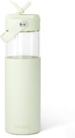 SANDJEST Glass Water Bottle with Silicone Sleeve and Straw Lid 20oz for Girls Women, Glass Drinking Bottles for Travel Home Gym Sports (Pistachio Mist) - Image 2