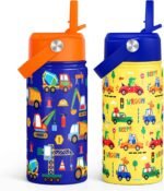SANDJEST Kid Water Bottle 12oz with Straw Lid - 2-Pack Insulated Stainless Steel Water Bottles for Kids Boys Girls - Travel Cup for School Sports, Construction & Transportation - Image 2