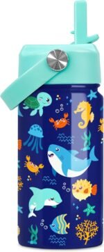 SANDJEST Kids Water Bottle with Straw Lid - 12 Oz Insulated Stainless Steel Ocean Water Bottles for Kid Boys Girls - Travel Cup for School Sports - Image 2