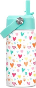 SANDJEST Kids Water Bottle with Straw Lid - Insulated 12 Oz Stainless Steel Water Bottles for Girls - Heart Water Bottle Travel Cup for School Sports - Image 2