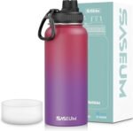 SASEUM Insulated Stainless Steel Water Bottles 32oz with Spout Lids Metal Vacuum Thermal Large Water Jug Leak-proof Reusable Flask for Sports Gym and Travel,Red-Purple - Image 2