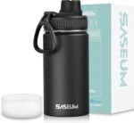 SASEUM Kids Sport Water Bottle 12oz Stainless Steel Double Wall Vacuum Thermal Mug with Leak Proof Spout Lids, Wide Mouth Metal Insulated Water Jug for Gym and Travel（Black） - Image 2
