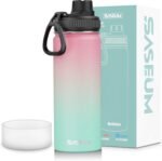 SASEUM Kids Sport Water Bottle 18oz Stainless Steel Double Wall Vacuum Thermal Mug with Leak Proof Spout Lids, Wide Mouth Metal Insulated Water Jug for Gym and Travel,Pink-Green - Image 2