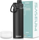SASEUM Sport Water Bottle 22oz Stainless Steel Double Wall Vacuum Thermal Mug with Leak Proof Spout Lids, Wide Mouth Metal Insulated Water Jug for Gym and Travel（Black） - Image 2