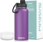 SASEUM Sport Water Bottle 32oz Stainless Steel Double Wall Vacuum Thermal Mug with Leak Proof Spout Lids, Wide Mouth Metal Insulated Water Jug for Gym and Travel（Purple） - Image 2