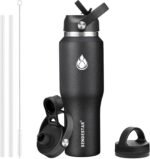 SENDESTAR 40oz Stainless Steel Water Bottle(Cold for 48 Hrs, Hot for 24 Hrs),Double Wall Vacuum Insulated Bottle with Straw Lid, Spout Lid and Flex Cap, Fit in Any Car Cup Holder,Black - Image 2