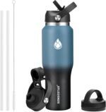 SENDESTAR 40oz Stainless Steel Water Bottle(Cold for 48 Hrs, Hot for 24 Hrs),Double Wall Vacuum Insulated Bottle with Straw Lid, Spout Lid and Flex Cap, Fit in Any Car Cup Holder，Cyanotic B - Image 2