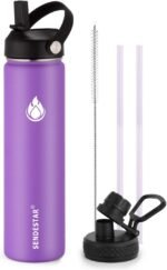 SENDESTAR Stainless Steel Water Bottle, Wide Mouth Water Bottle 24 oz with Straw Lid, Spout Lid, Double Wall Vacuum Insulated Leak Proof, Keeps Liquids Hot or Cold (Violet) - Image 2