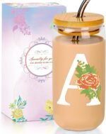 SENTVEND Initial Glass Cup with Lid and Straw Color-changing Monogrammed Gifts for Women 16 oz Iced Coffee Drinking Glass Tumbler Personalized Christmas Thanksgiving Birthday Gifts for Women Her Mom - Image 2