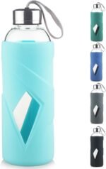 SHOW INGENUITY 32 OZ Borosilicate Glass Water Bottle BPA Free Reusable Glass Drinking Bottle with Silicone Sleeve and Stainless Steel Lid - Image 2