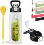 SIEROZUR 32 oz Glass Water Bottle with Straw and Handle, Leakproof Sports Glass Bottle with Time Marker, Water Jug with Silicone Sleeve for Gym, Travel, Workout, White - Image 2