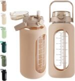 SIEROZUR 64 oz Glass Water Bottle with Straw and Handle Lid Half Gallon Motivational Glass Bottle with Silicone Sleeve and Time Marker Large Reusable Sports Water Jug for Gym Home Workout - Image 2