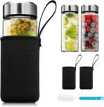 SIEROZUR Glass Juice Bottles 12 oz-2 Pack Leak Proof Wide Mouth Water Bottle with Stainless Steel Lid & Sleeve - for Juicing, Smoothies, Infused Water, Beverage Storage, Eco-Friendly Borosilicate - Image 2