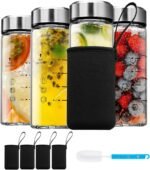 SIEROZUR Glass Juice Bottles 12 oz-4 Pack Leak Proof Wide Mouth Water Bottle with Stainless Steel Lid & Sleeve - for Juicing, Smoothies, Infused Water, Beverage Storage, Eco-Friendly Borosilicate - Image 2