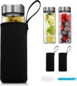 SIEROZUR Glass Juice Bottles 16 oz-2 Pack Leak Proof Wide Mouth Water Bottle with Stainless Steel Lid & Sleeve - for Juicing, Smoothies, Infused Water, Beverage Storage, Eco-Friendly Borosilicate - Image 2