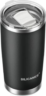 SILICANICE 20oz Vacuum Insulated Tumbler - Double Wall Stainless Steel Coffee Mug with Detachable Slider Lid, BPA Free, Car Cup Holder Compatible - Gym/Office/Travel/Home - Black - Image 2