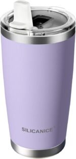 SILICANICE 20oz Vacuum Insulated Tumbler - Double Wall Stainless Steel Coffee Mug with Removable Flip Spout & Straw, BPA Free, Car Cup Holder Compatible - Gym/Office/Travel/Home-Lilac - Image 2