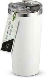 SIPX™ 16 oz Insulated Coffee Tumbler with Leakproof Lid – Stainless Steel, Vacuum Insulated – Keeps Drinks Hot or Cold for Hours – Cupholder Friendly Travel Mug – White - Image 2