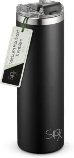 SIPX™ 18 oz Slim Insulated Tumbler with Lid & Straw – Vacuum Insulated Stainless Steel, Leakproof, Cupholder Friendly – Perfect for Iced Coffee, Water & Travel – Black - Image 2