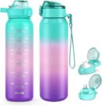 SLUXKE 32oz Insulated Water Bottle with handle BPA Free, 316 Stainless Steel Water Bottles 1000ml with Time Marker Double Walled, 1000ml Metal Water Flask Jug for Hiking, Biking, Running - Image 2