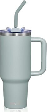 SMLIXE 40 oz Tumbler with Handle and Straw Lid,Insulated Reusable Stainless Steel Water Bottle Travel Mug，Cupholder Friendly Double Wall Vacuum Sealed Cup (Shale) - Image 2