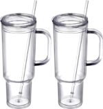 SMLIXE 40 oz plastic tumbler with handle and Straw Lid，clear tumbler，Double Wall Vacuum Reusable plastic Water Bottle Travel Mug Cup，Classic Acrylic Tumblers (2 Pack) - Image 2