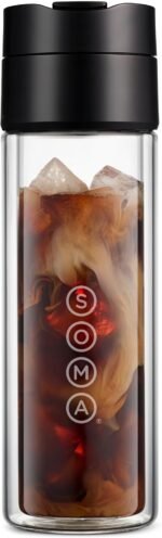SOMA Double Wall Glass Tea and Coffee Cold Brew Bottle, Black, 12oz (SM18501K) - Image 2