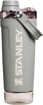 STANLEY Vitalize Shaker Bottle 20 oz | Leakproof Insulated Stainless Steel Shaker Cup | Base Storage and Twist On Fast Flow Lid | Protein Shakes and Pre Workout Powder | BPA-Free | Sage Grey - Image 2