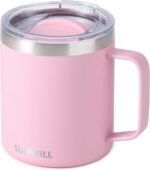 SUNWILL Insulated Coffee Mug with Lid, Travel Tumbler Reusable, 14 oz Stainless Steel Cup for Camping, Office, Home, Powder Coated Sakura - Image 2