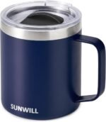 SUNWILL Insulated Coffee Mug with Lid, Travel Tumbler with Handle, 14oz Stainless Steel Cup for Camping, Office, Home, Powder Coated Navy Blue - Image 2