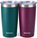 SUNWILL Travel Coffee Mug with Lid, 20 oz Tumbler Set of 2, Insulated Stainless Steel Cup for Drinks， Water, Tea, Powder Coated Forest Green & Plum - Image 2