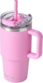 SUNWILL Travel Coffee Mug with Lid, 20 oz Tumbler with Handle and Straw Leak Proof, Stainless Steel Cup Insulated for Office & Gym, Cupholder Friendly, Powder Coated Pink - Image 2