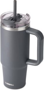 SUNWILL Travel Coffee Mug with Lid, 30 oz Tumbler with Handle and Straw Leak Proof, Stainless Steel Cup Insulated for Office & Camping, Cupholder Friendly, Powder Coated Charcoal - Image 2