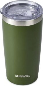 SUNWILL Travel Coffee Tumbler 20 oz, Insulated Mug with Lid, Stainless Steel Cup for Outdoor, Powder Coated Olive - Image 2