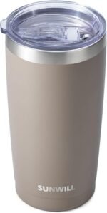 SUNWILL Travel Coffee Tumbler 20 oz, Insulated Mug with Lid, Stainless Steel Cup for Outdoor, Powder Coated Taupe - Image 2