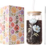 SUROQUE December Birth Month Flower Iced Coffee Glass Cup 16oz Custom Tumbler Birthday Gifts Personalized Gifts for Women, Teachers, Bridesmaids, Birthdays, Mom, Valentines - Image 2
