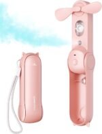 SWEETFULL Misting Fan Portable, Handheld Personal Mister Fans, Small Fan Rechargeable, Mini Spray Water Mist, Kids Women Portable Fans For Travel, Outdoors, Hiking, Camping Home Office (Pink) - Image 2