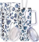SYACOT 40 oz Tumbler with Handle and Straw Stainless Steel Insulated Tumbler Leak Proof Lid and Straw Lid Reusable Travel Mug Coffee Mug Cup Dishwasher Safe Keep Drinks Cold and Hot (Ceramics) - Image 2