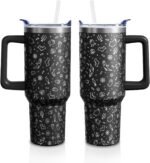 Sabobo Halloween Ghost Cup Gifts for Women Men, Spooky 40oz Tumbler with Handle and Straw, Holiday Black Engraved Stainless Steel Insulated Water Bottle (1 PC) - Image 2