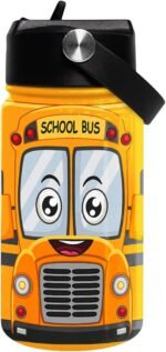 School Bus Water Bottle - Kids Water Bottle with Straw Lid - 12 Oz Insulated Stainless Steel Water Bottles for Kid Boys - Travel Cup for School Sports - Image 2