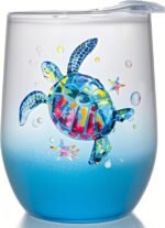 Sea Turtle Insulated Wine Tumbler for Women, Birthday Gift for Sea Turtle Lovers, 12 oz Stainless Steel Beach Wine Glass Mug Cup with Lid and Straw, Ocean Beach Gifts for Mom Best Friends Coworker - Image 2