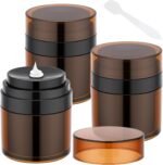 Segbeauty 1.7oz Empty Airless Travel Lotion Dispenser Toiletry Jar Bottles, 3pcs Refillable Small Amber Travel Cream Jars Containers, 50ml Mini Pump Bottle Container, Vacuum Skincare Cosmetic Bottles - Image 2