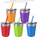 ShineMe 5Pack Kids Cups with Straws and Lids Spill Proof, 12oz Toddler Straw Cups with Colorful Silicone Sleeves, Unbreakable Stainless Steel Water Tumblers for Cold & Hot Drinks - Image 2