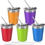 ShineMe Stainless Steel Kids Cups, 5pack with Spill Proof Lids, Straws & Silicone Sleeves, 12oz, BPA Free, Insulated, for Cold & Hot Drinks - Image 2