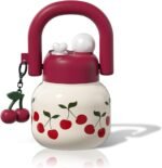 Sidagar 22 oz Tote Water Bottle with Straw and Carry Handle, Wide Mouth Vacuum Insulated Stainless Steel Tumbler, Travel Coffee Cup for Women Easy Carry, Cherry - Image 2