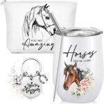 Sieral 3 Pcs Valentines Horse Gifts for Women Girls Horse Wine Tumbler Gift Set 12 oz Stainless Steel Tumbler Cup with Lid Cosmetic Bag Keychain for Birthday Themed Animal Lovers Trainer - Image 2