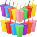 Sieral Cups with Straws and Lids Kids Tumbler with Straw Reusable Water Bottle Iced Coffee Travel Mug Adults Plastic Cups for Parties 16 oz(Classic Colors,15 Pack) - Image 2