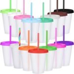 Sieral Cups with Straws and Lids Kids Tumbler with Straw Reusable Water Bottle Iced Coffee Travel Mug Adults Plastic Cups for Parties 16 oz(Lovely Colors,15 Pack) - Image 2